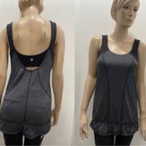 LULULEMON BLACK GRAY LOW BACK BUILT IN BRA TANK TOP SZ 8